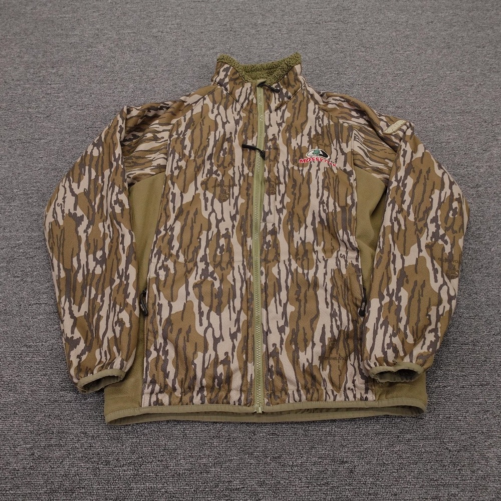 CHG Elite Jacket Mens Medium Brown Camo Fleece Full Zip Mossy Oak Bottomland